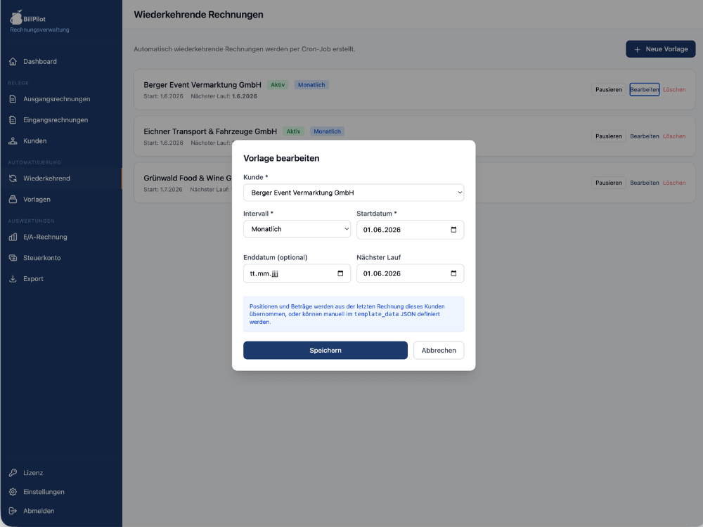 BillPilot – Wiederkehrende Rechnungen